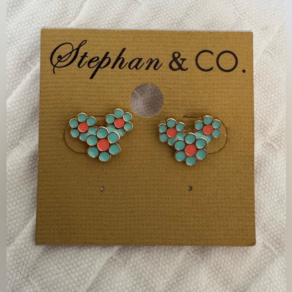 Stephan & Co. Disney Mickey Shaped Gold, Turquoise and Coral colored earrings
